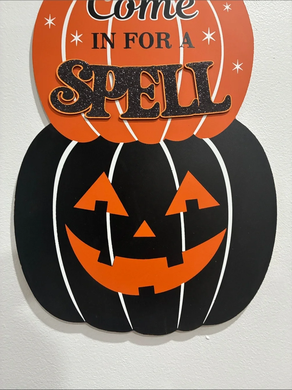 NWT- 35” Come in for a SPELL- Black Cat Witch Stacked Jack-o-lantern- Wood Sign